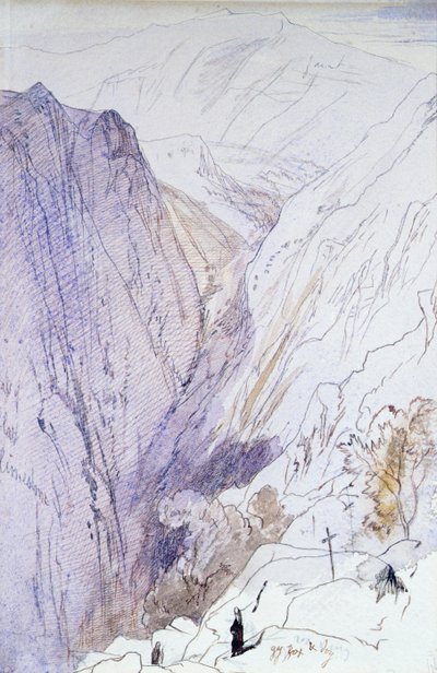 Athos with Monks in the Foreground by Edward Lear